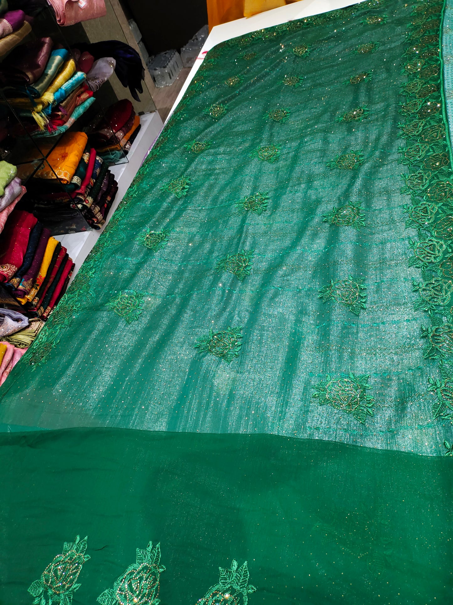 Nice looking bottle green saree