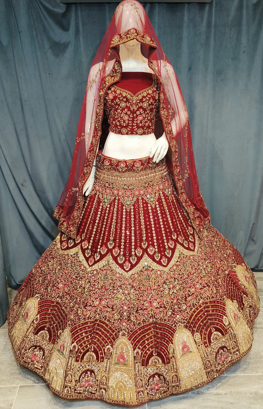 Hermosa Jhumka lehenga granate