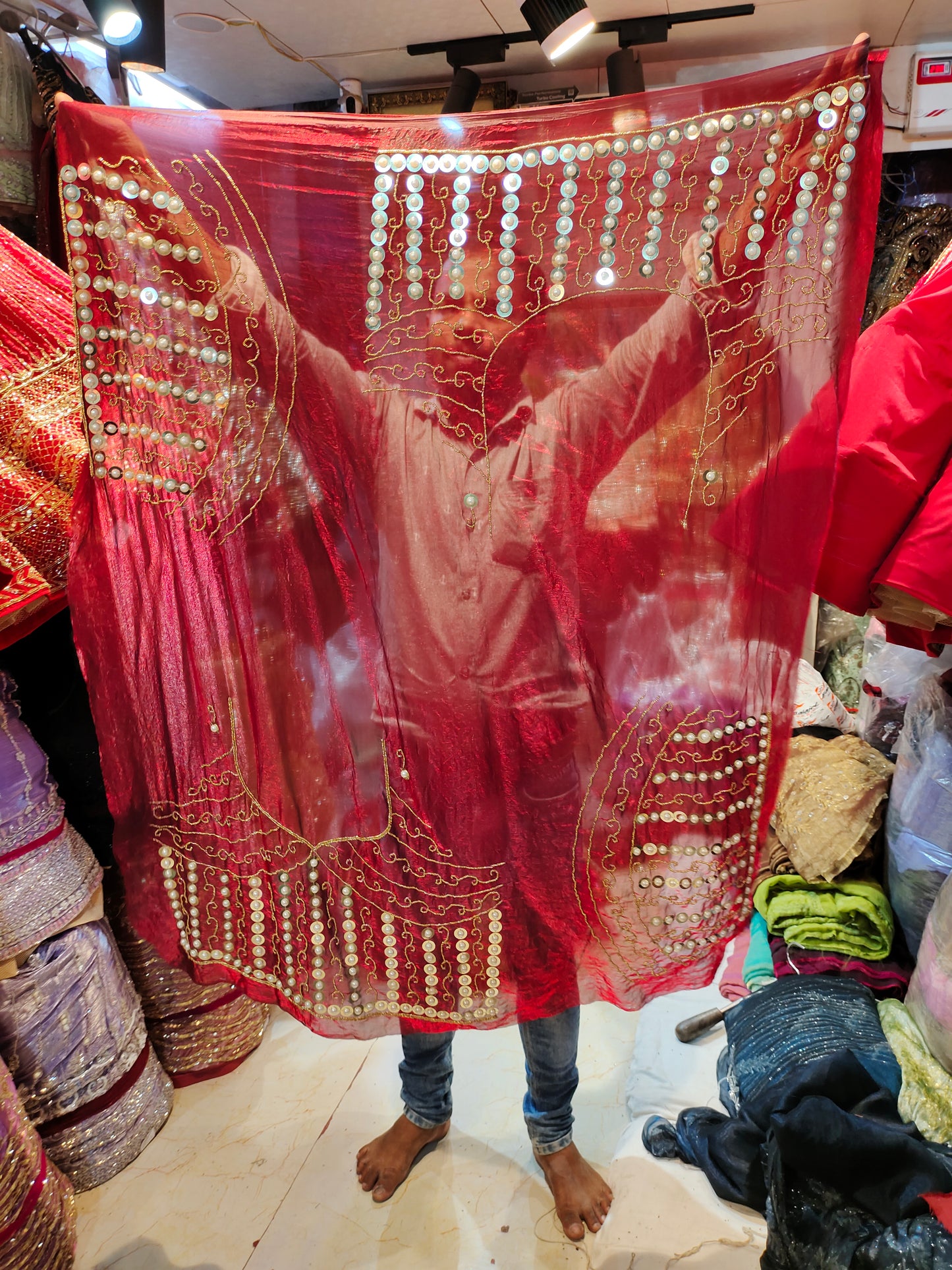 Pretty red pearl Sequence work lehenga