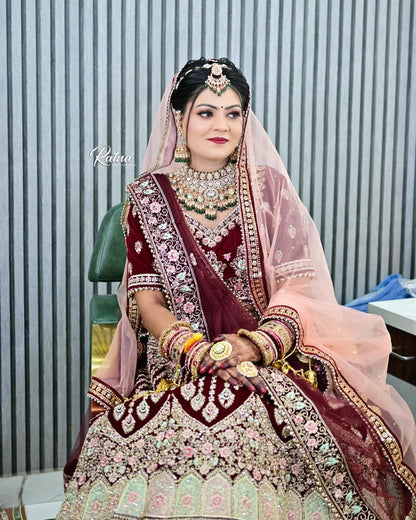 Designer jhumka Maroon bridal lehenga ( happy customer)