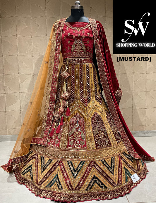 Gorgeous peacock mustard double duptta bridal lehenga