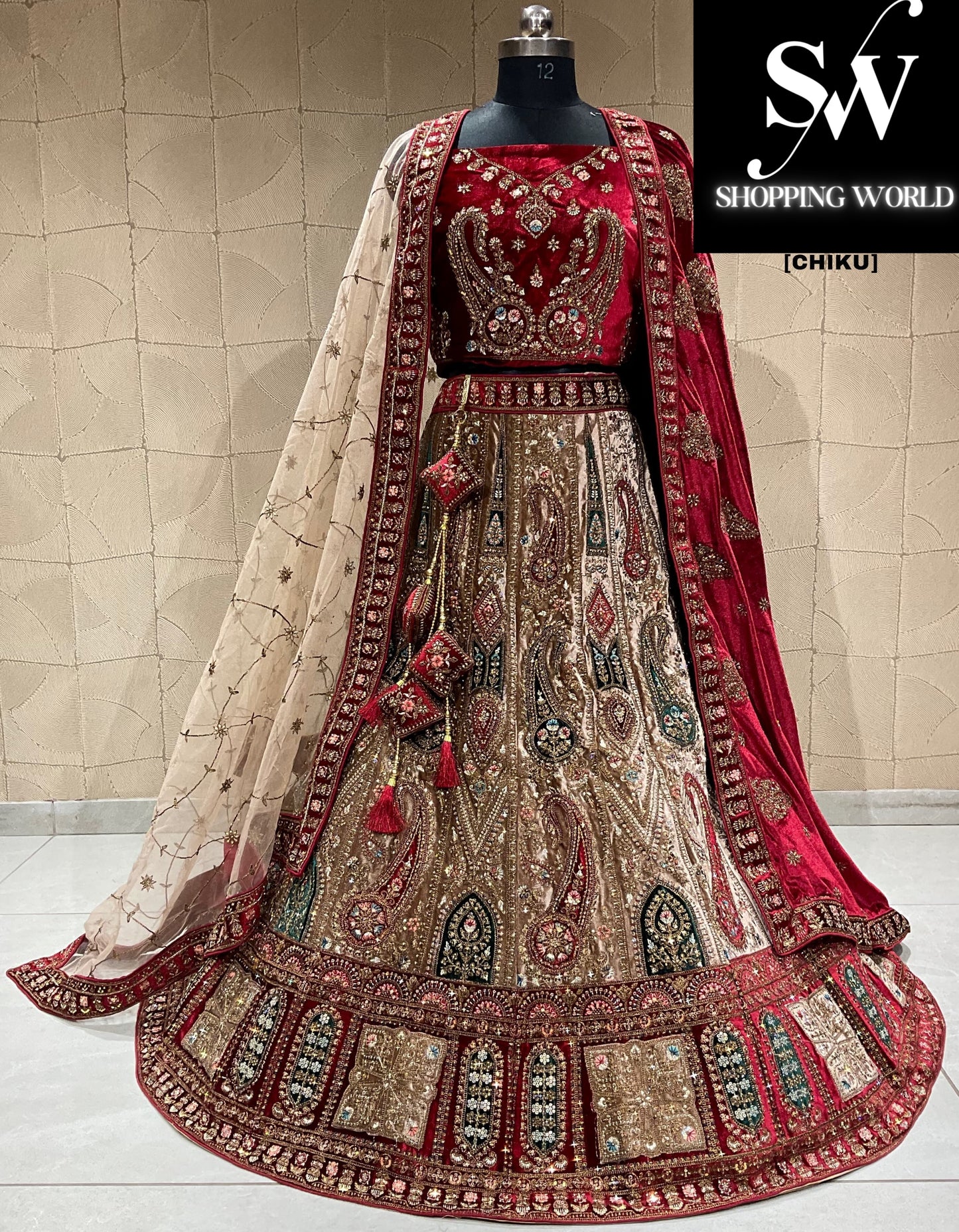 Delightful chiku double duptta bridal lehenga