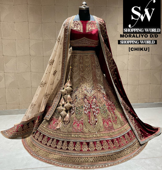 Charming light golden chiku bridal lehenga