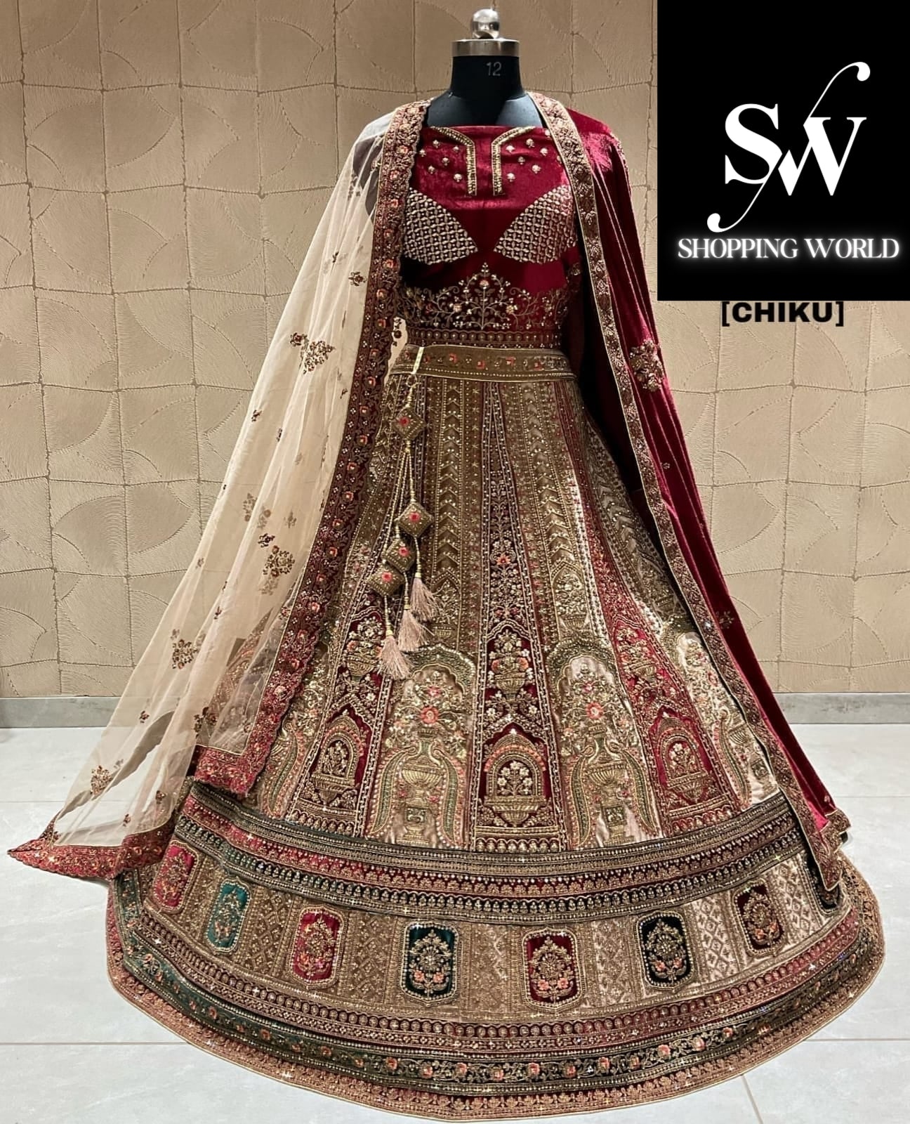 Lehenga nupcial doble duptta de Fair Chiku