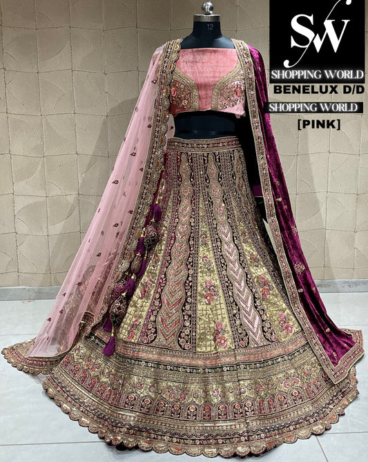 Preciosa lehenga de novia color rosa