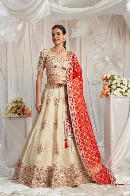 Royal white Red dupatta Lehenga