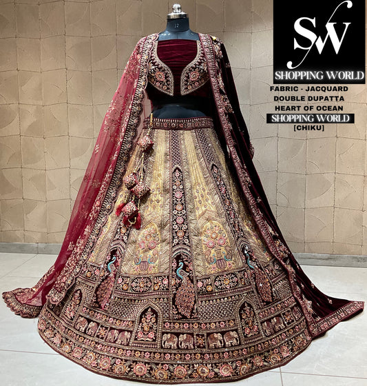 Increíble lehenga nupcial granate chiku