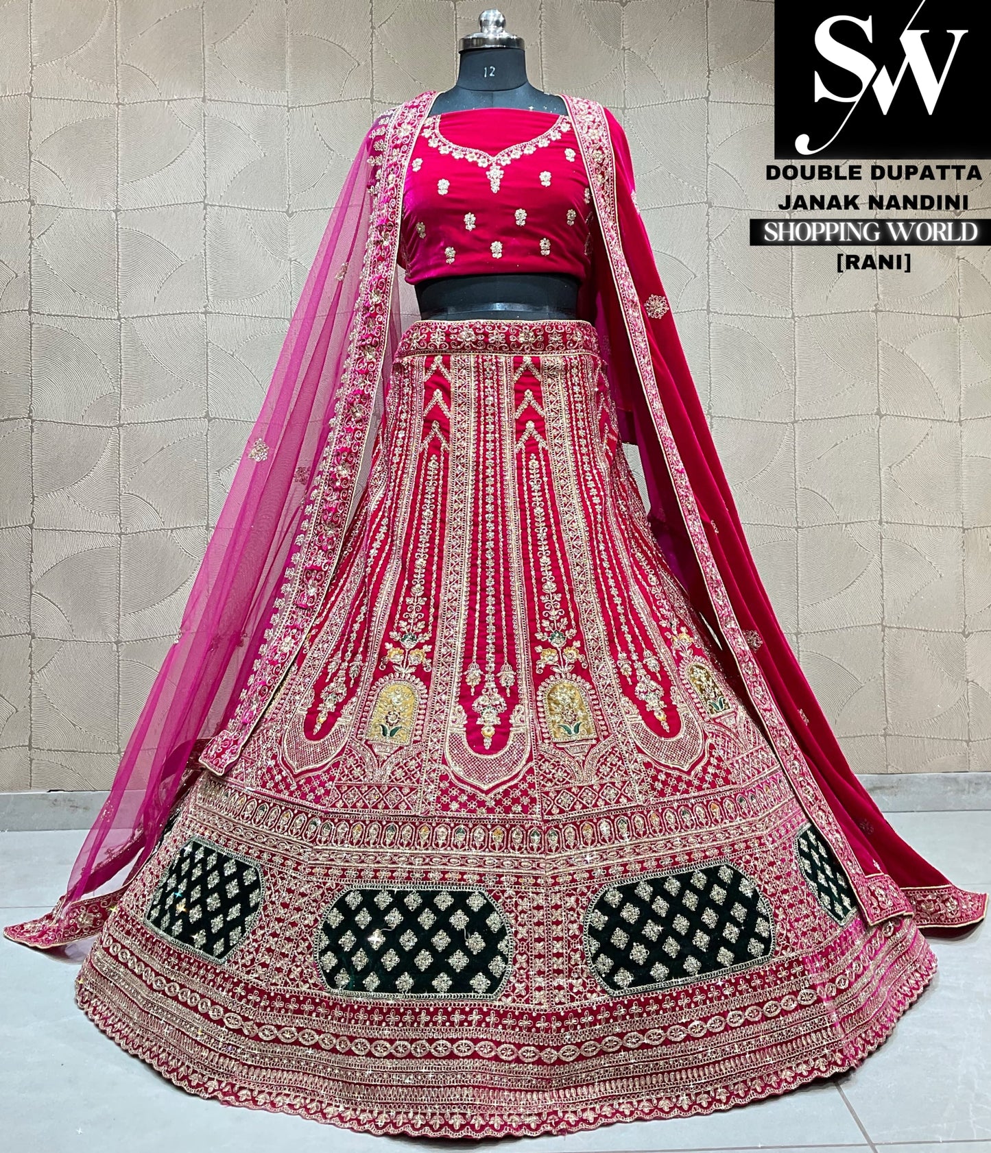 Lehenga nupcial de diseñador con doble dupatta