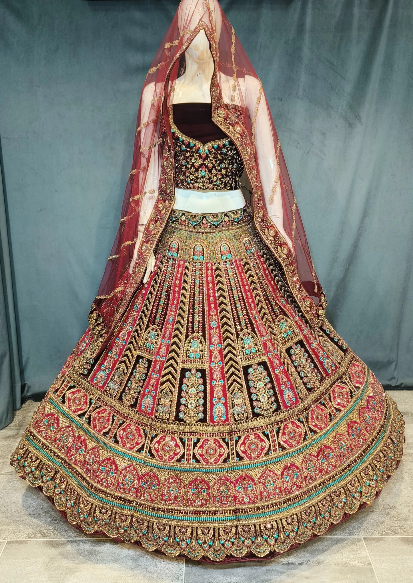 Charming maroon pink bridal lehenga