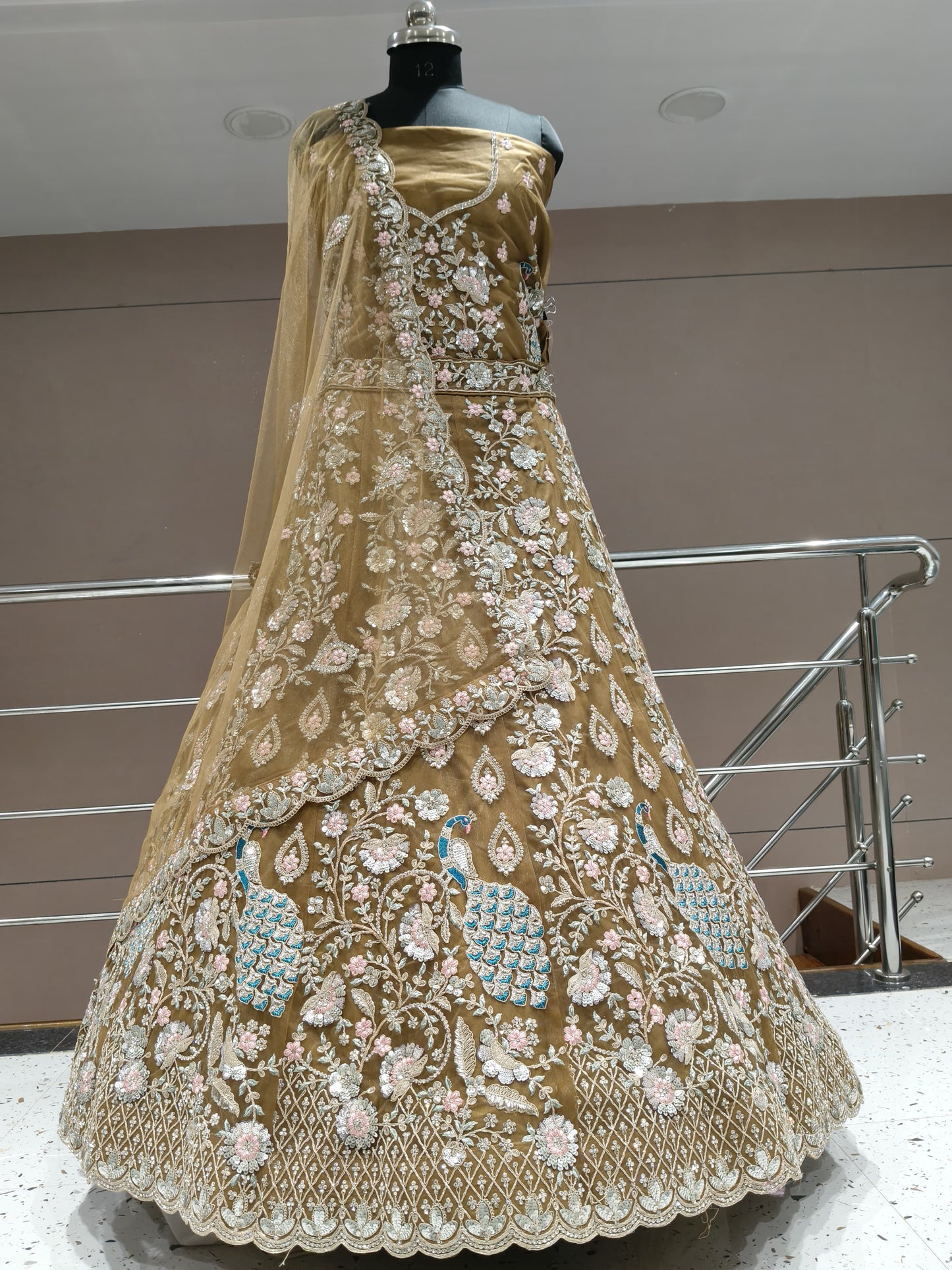 Awesome golden beige peacock lehenga