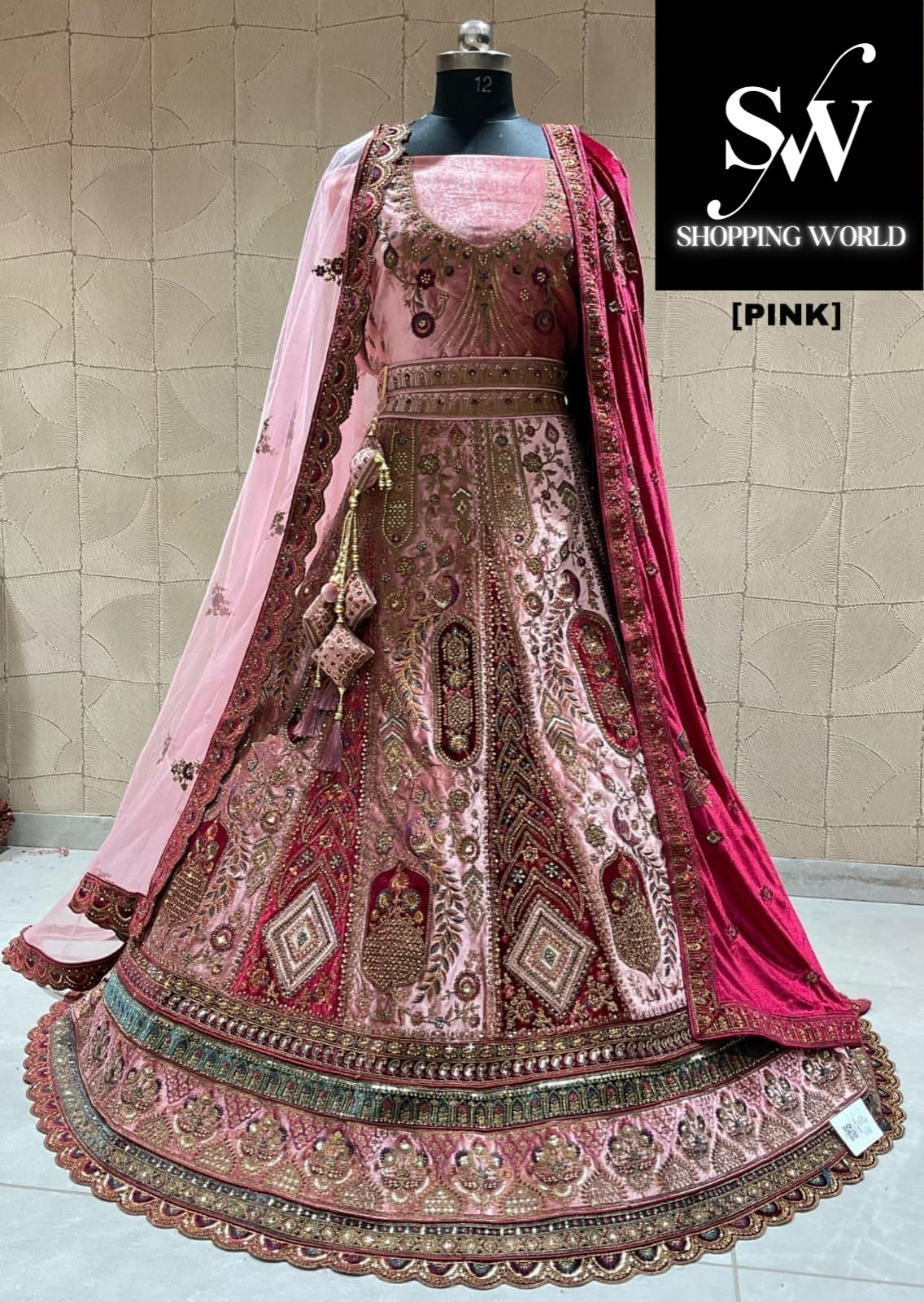 Awesome pink double duptta bridal lehenga