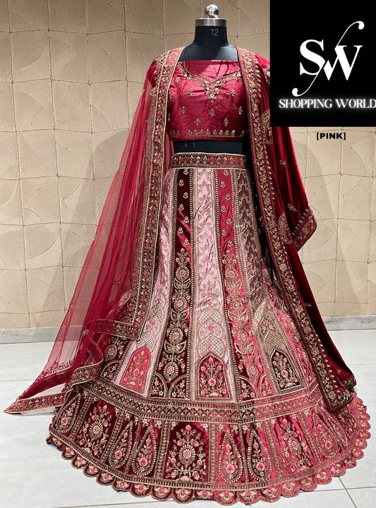 Preciosa lehenga de novia de color rosa con doble duptta