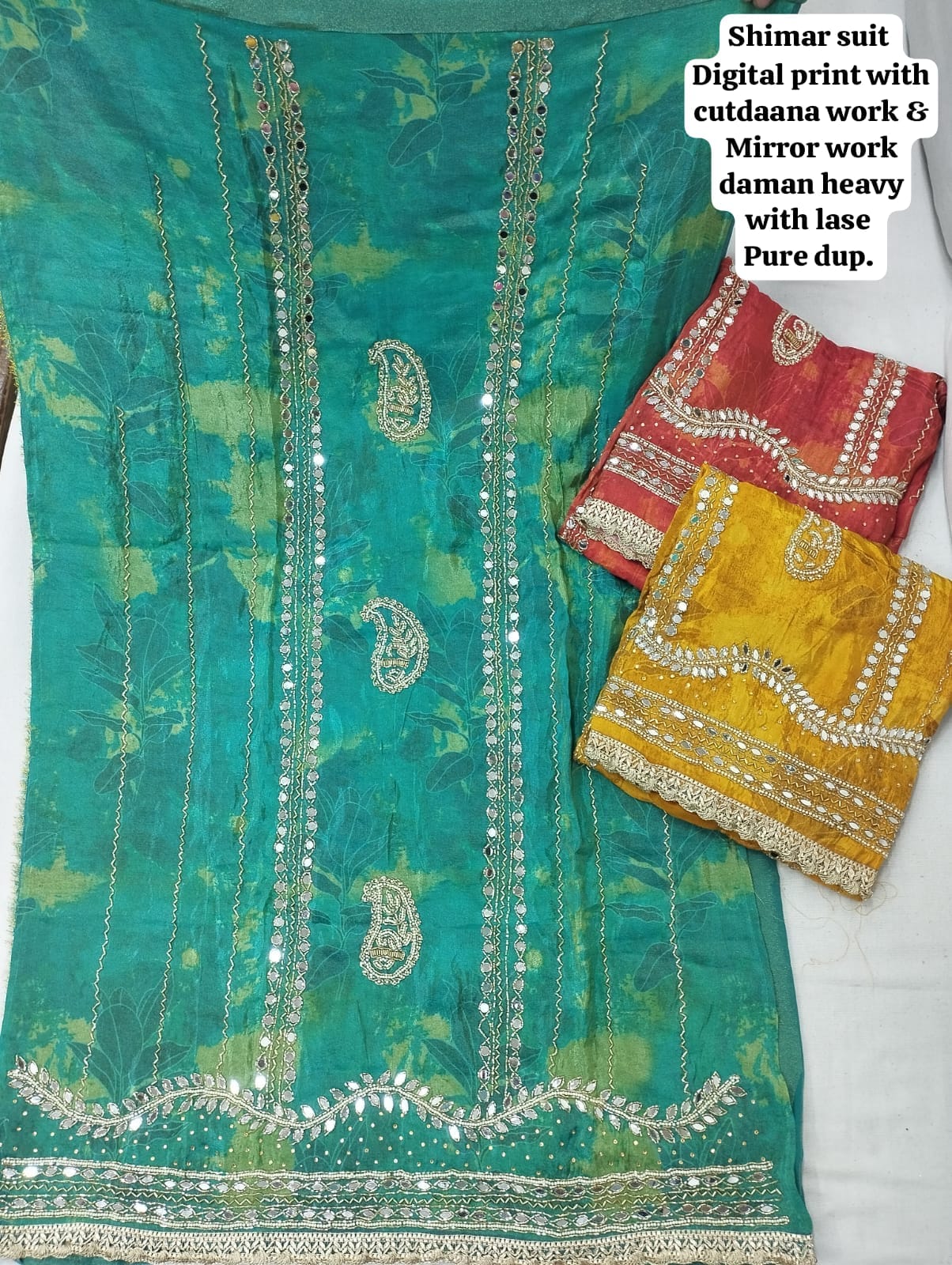 Lavishing shimar green blue mirror women's unstitched Salwar suits dress material (free size)