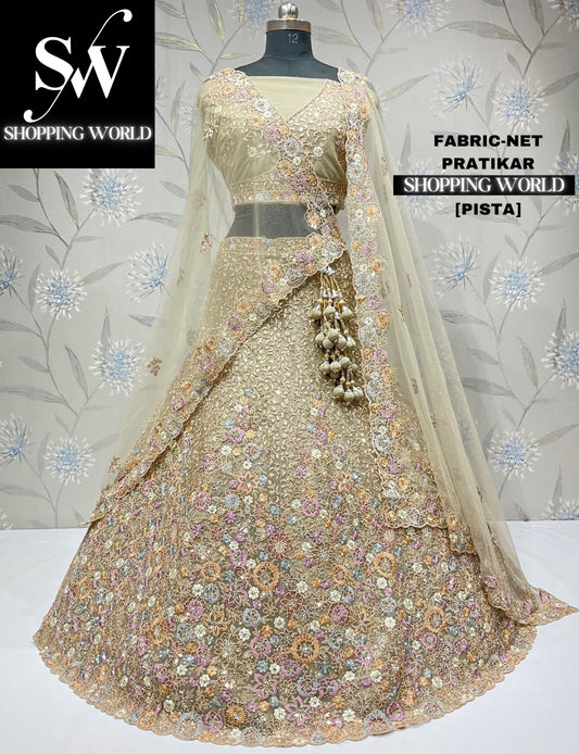 Something different pista beige peach lehenga