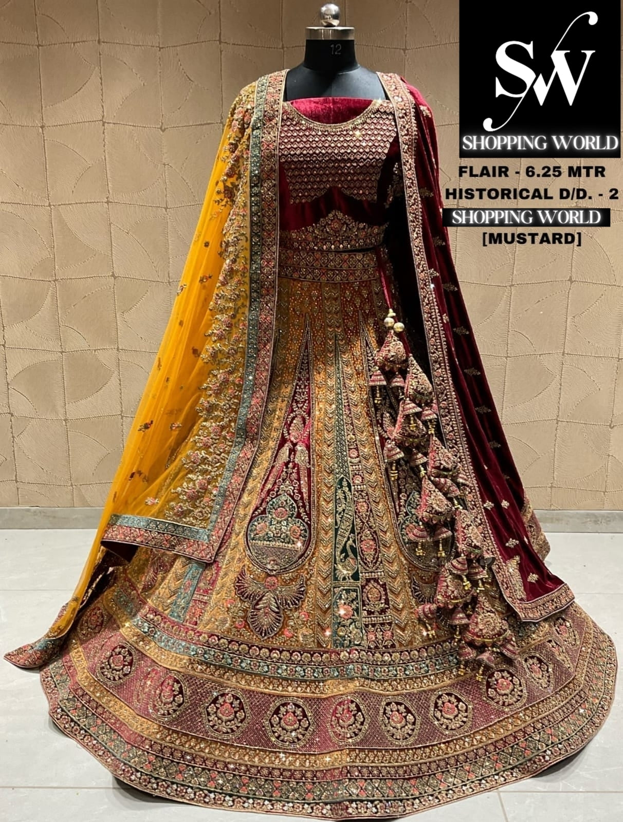 Stunning mustard peacock bridal lehenga