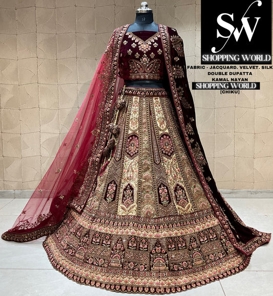 Engaging chiku maroon bridal lehenga