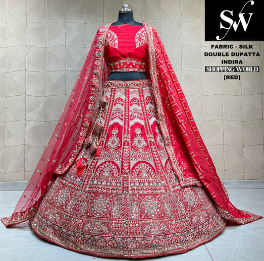 Lehenga nupcial de diseñador en color rojo con doble duptta