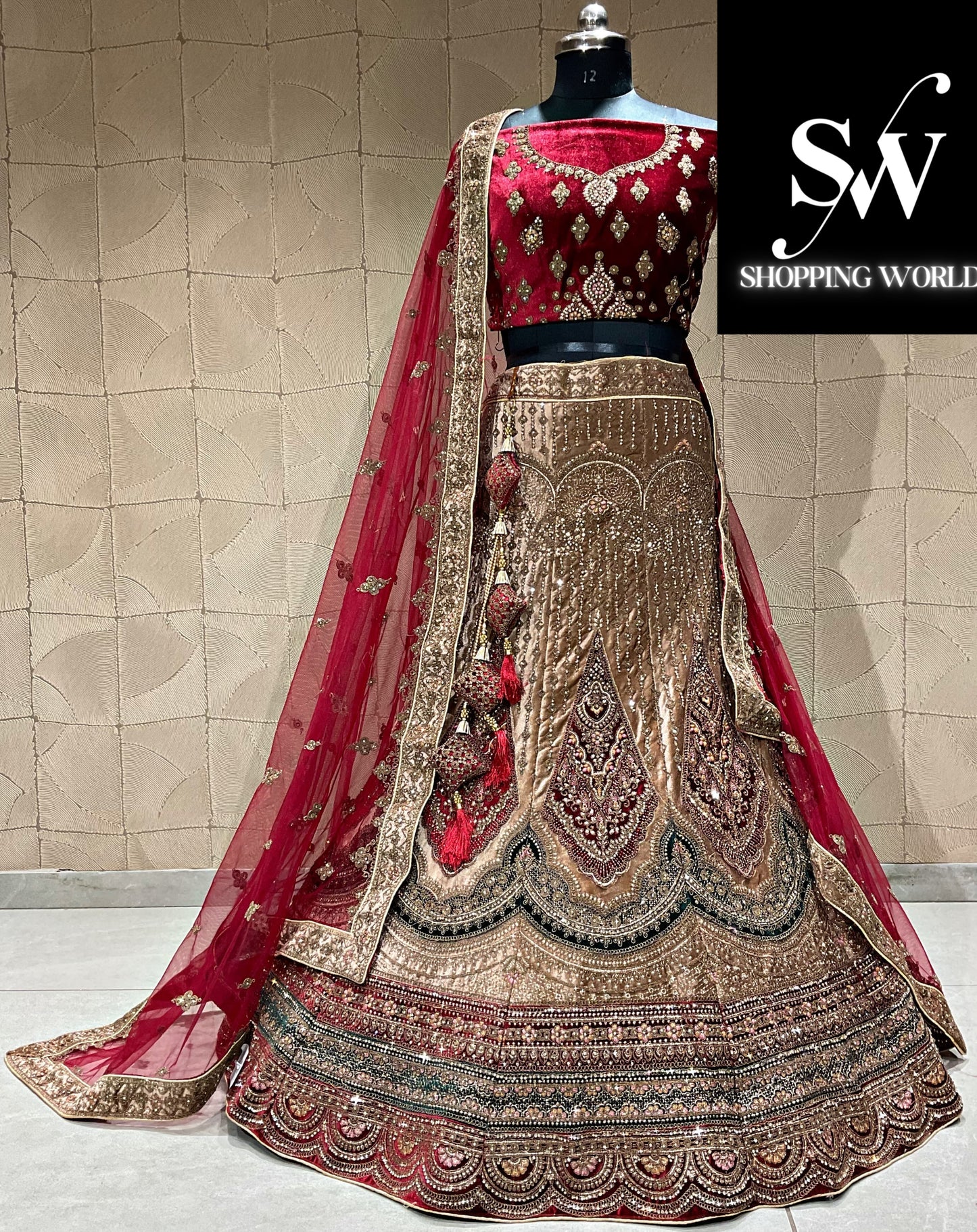 Tremendous chiku maroon double duptta bridal lehenga