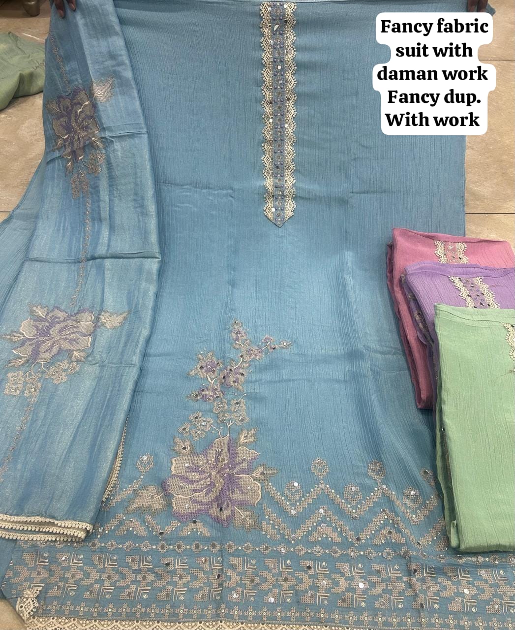 Charming blue unstitched Salwar suits dress material (free size)