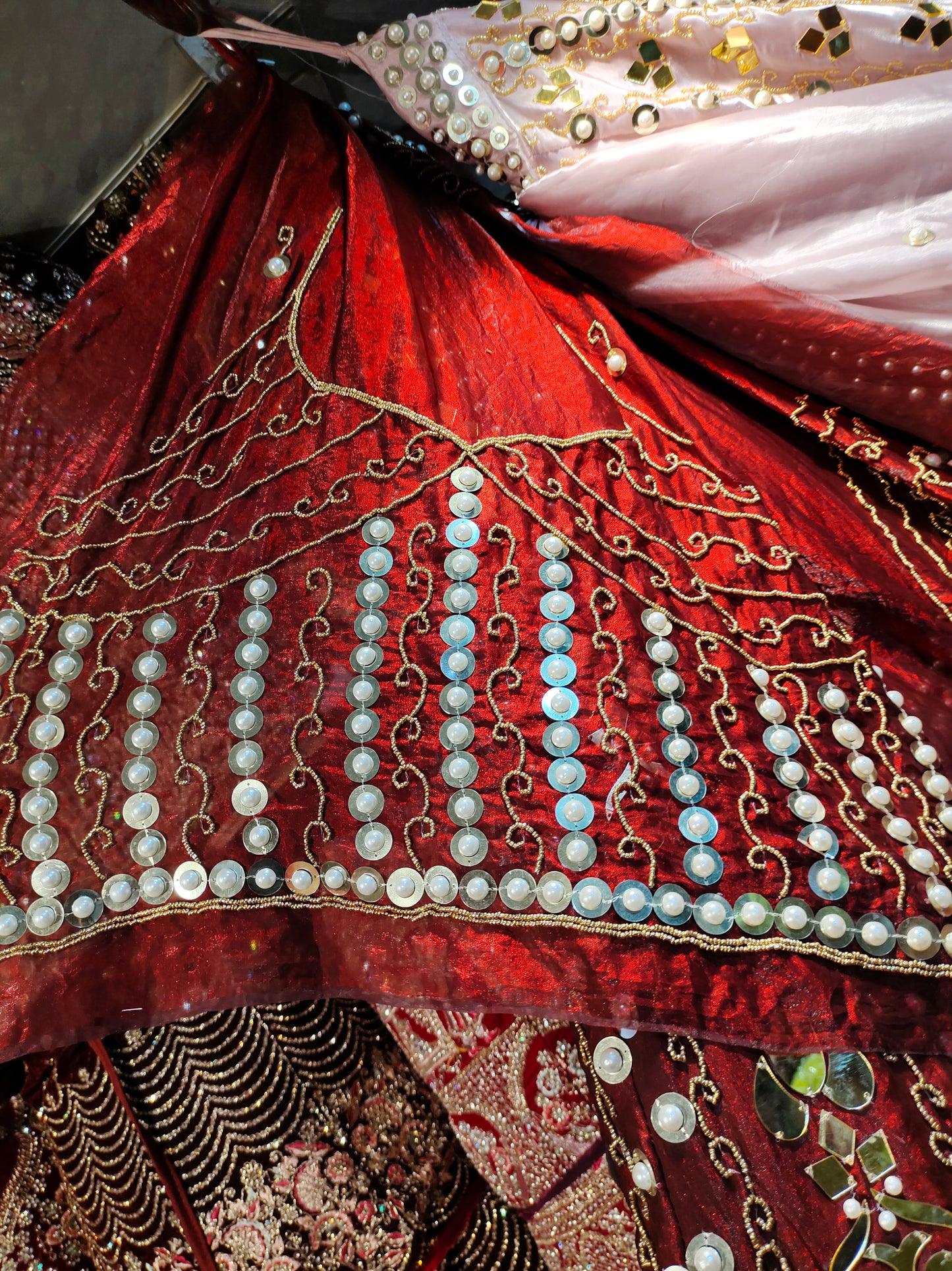 Pretty red pearl Sequence work lehenga