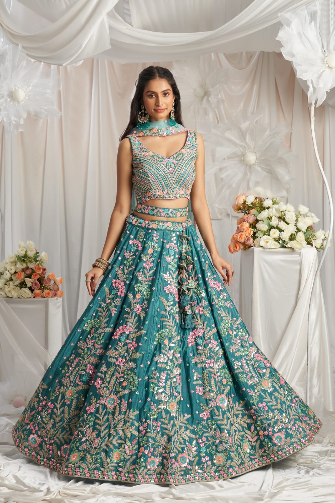 Cute rama green floral Lehenga