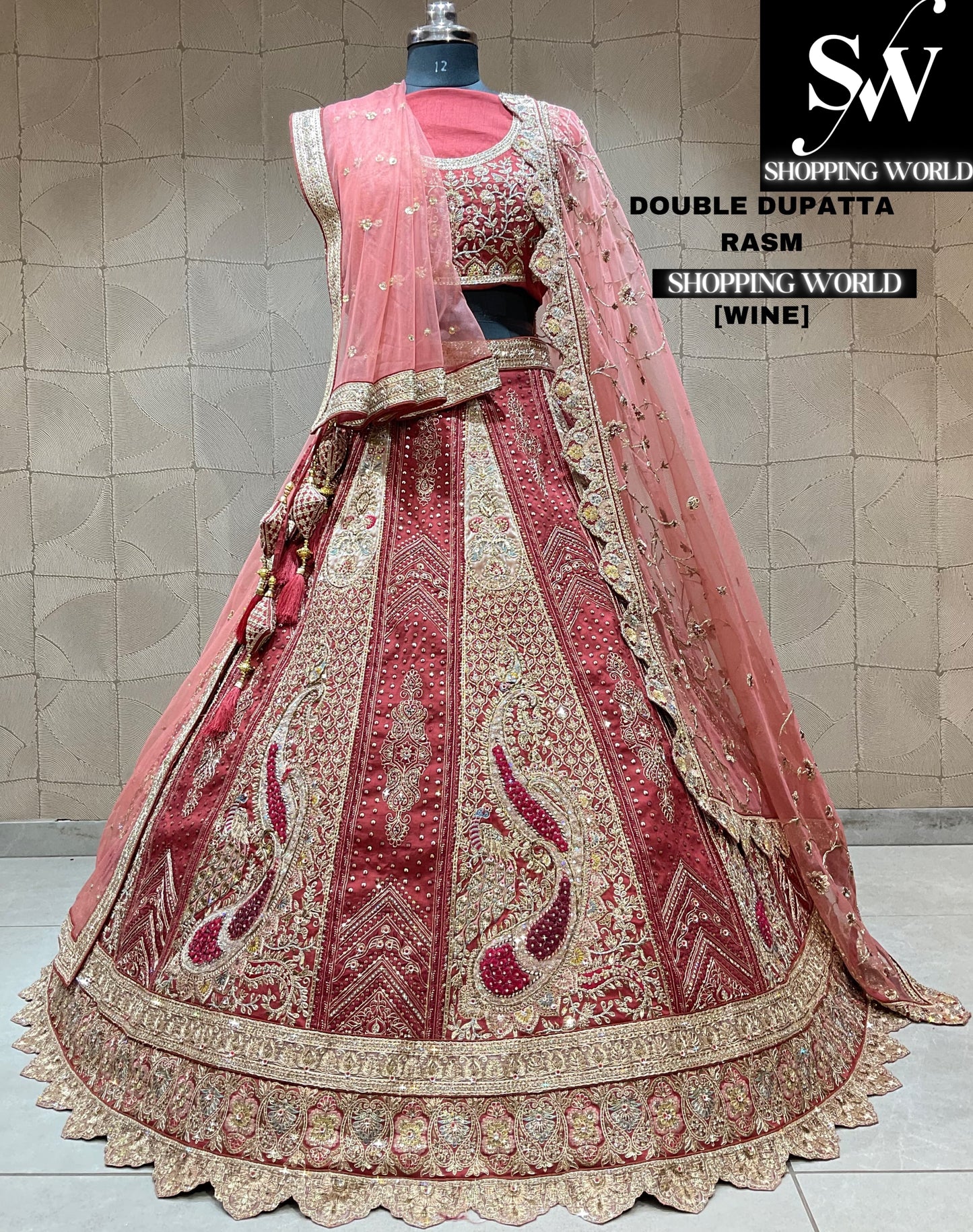 Designer wine peacock bridal lehenga