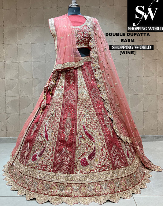 Designer wine peacock bridal lehenga