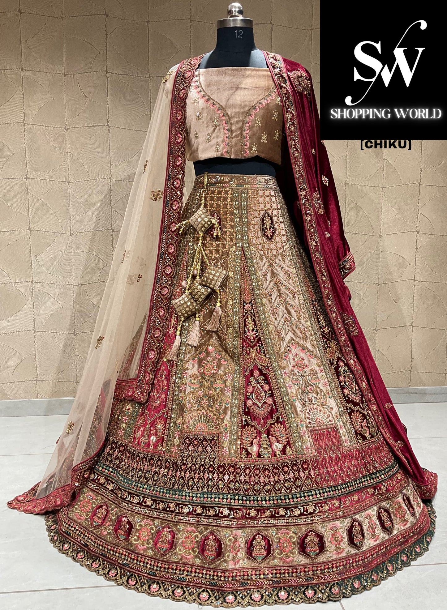 Majestic chiku double duptta bridal lehenga