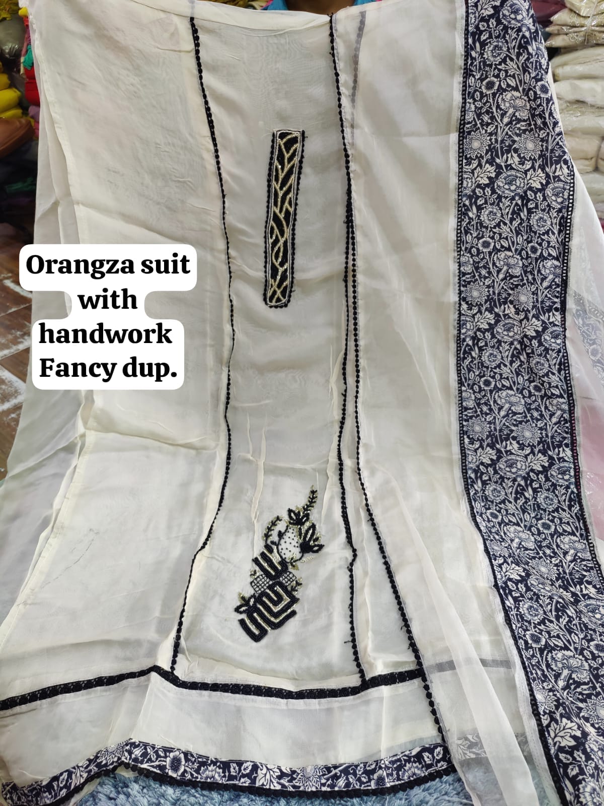 Lovely organza white black women's unstitched Salwar suits dress material (free size)