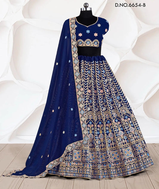 Atractiva lehenga azul marino