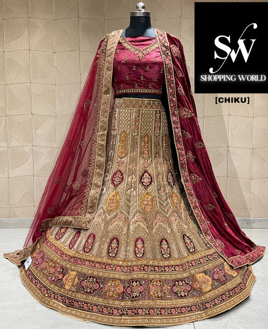 Lavishing chiku double duptta bridal lehenga