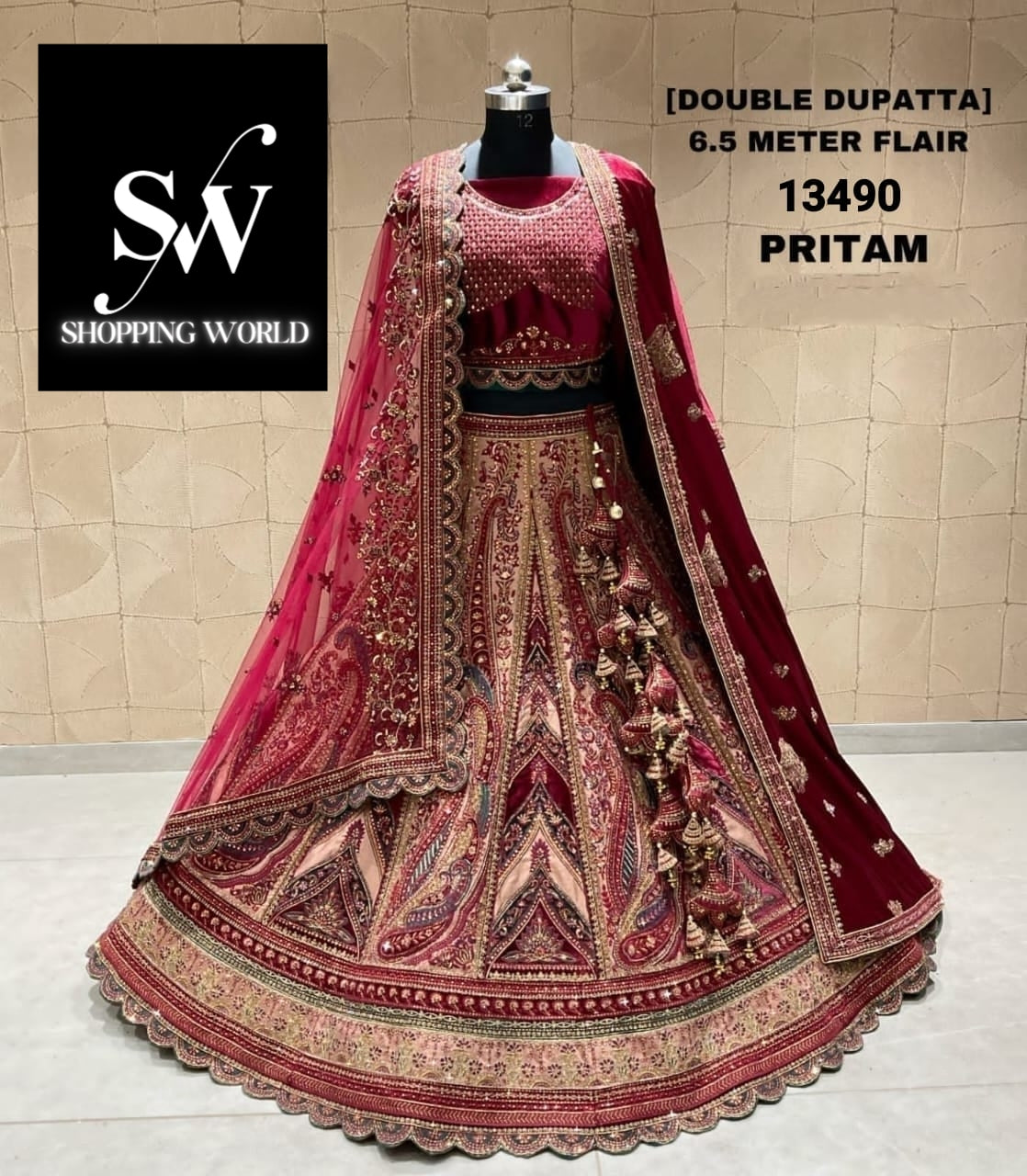 Fabulous maroon double dupatta lehenga