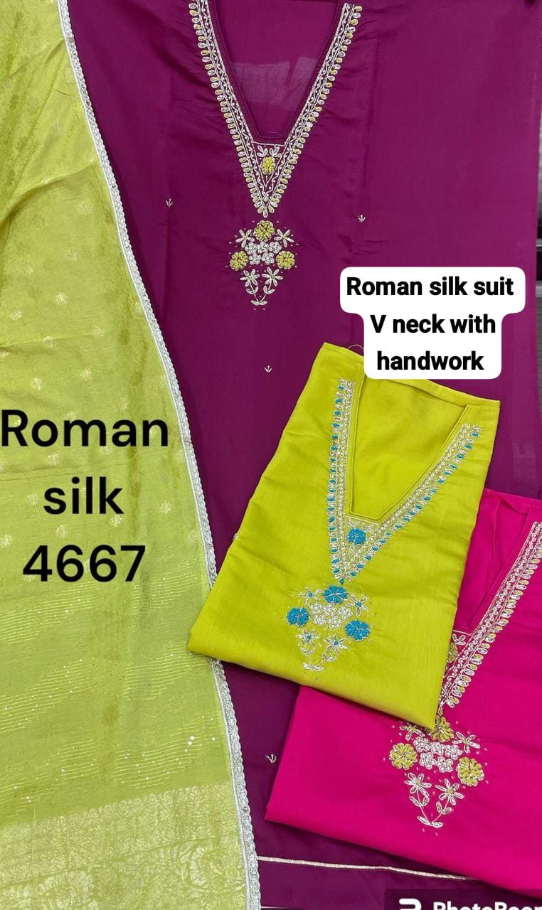 Material llamativo para trajes Salwar sin costuras de seda romana roja (talla única)