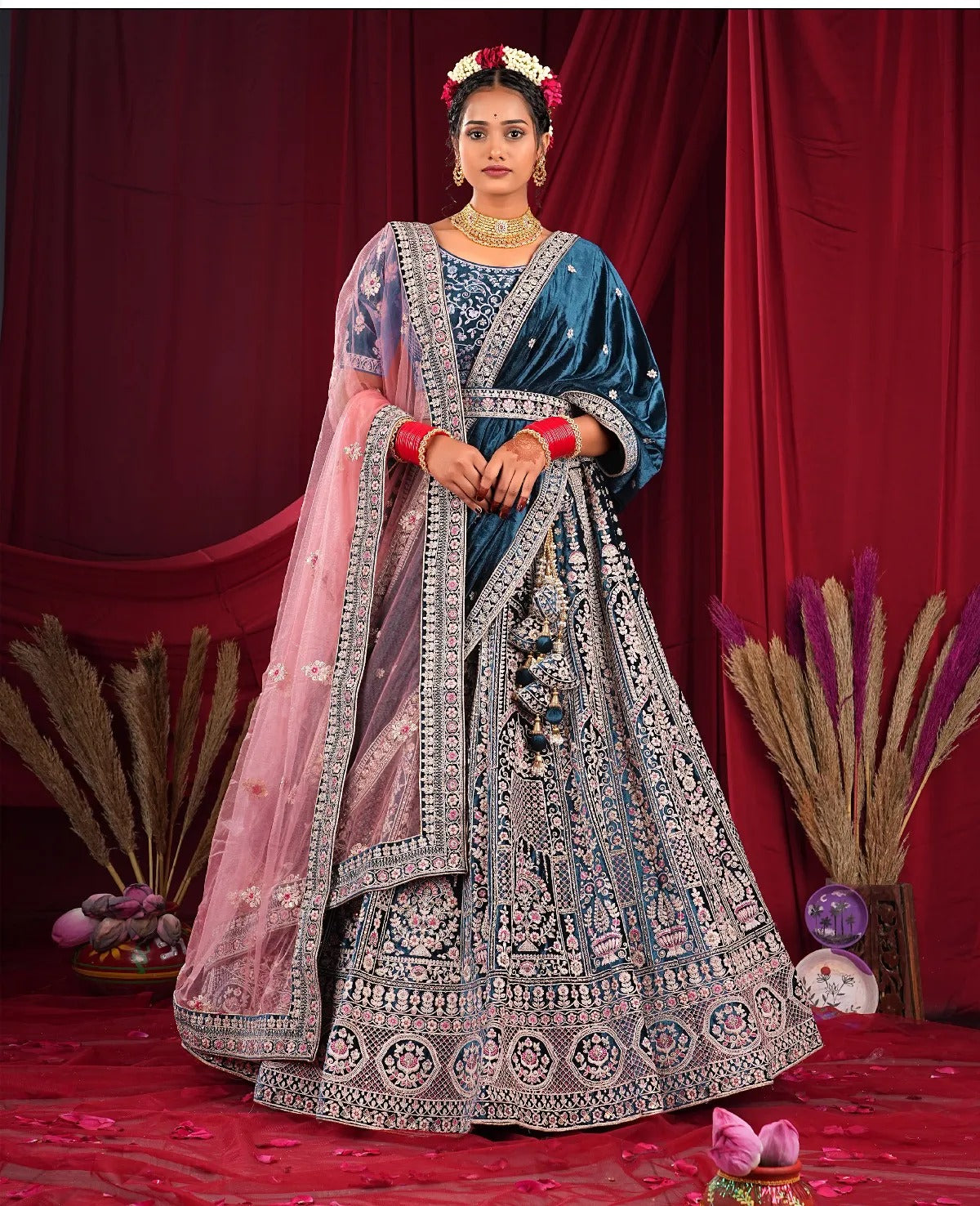 Amazing teal blue double duptta bridal Lehenga