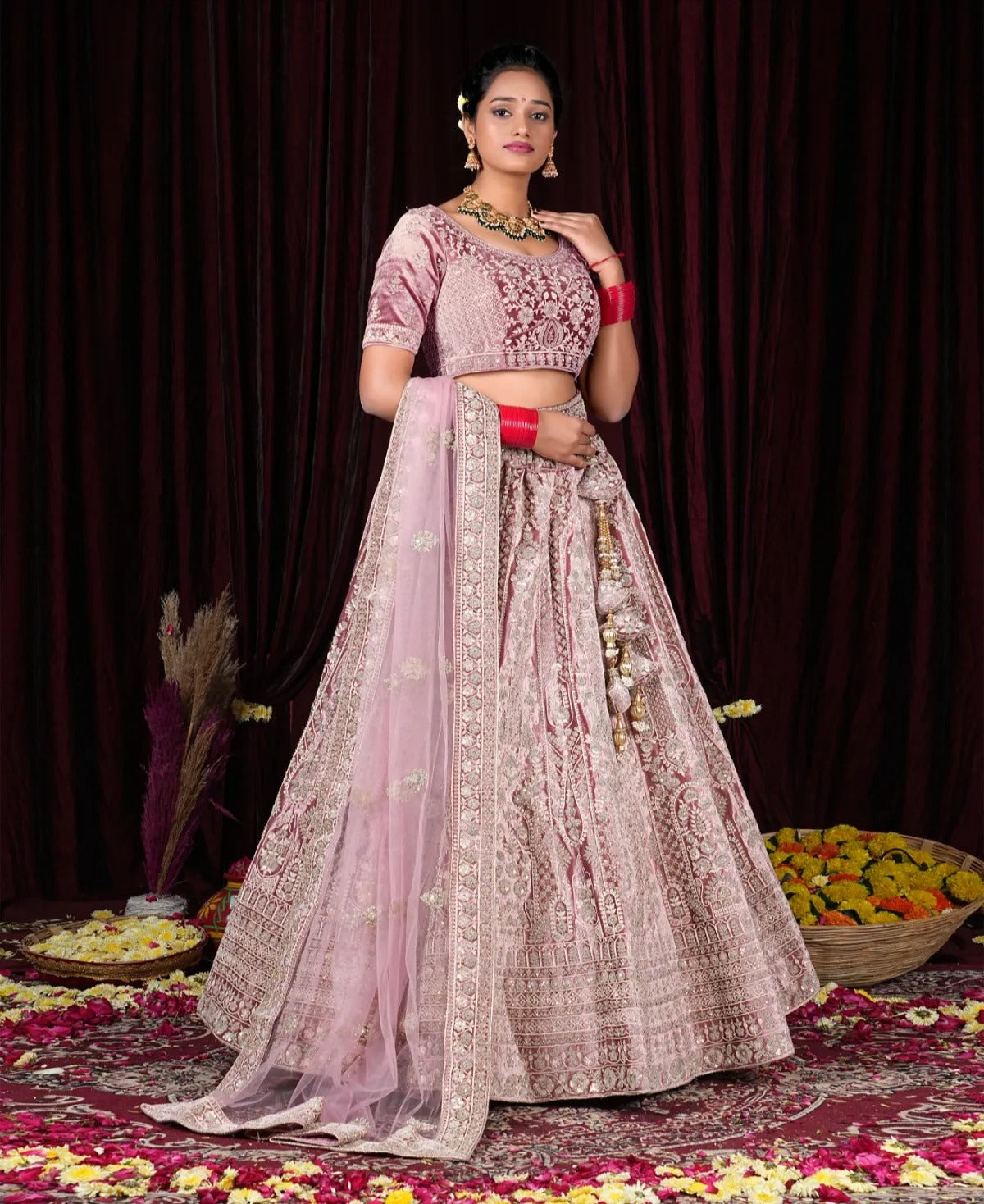 Impresionante lehenga rosa bebé