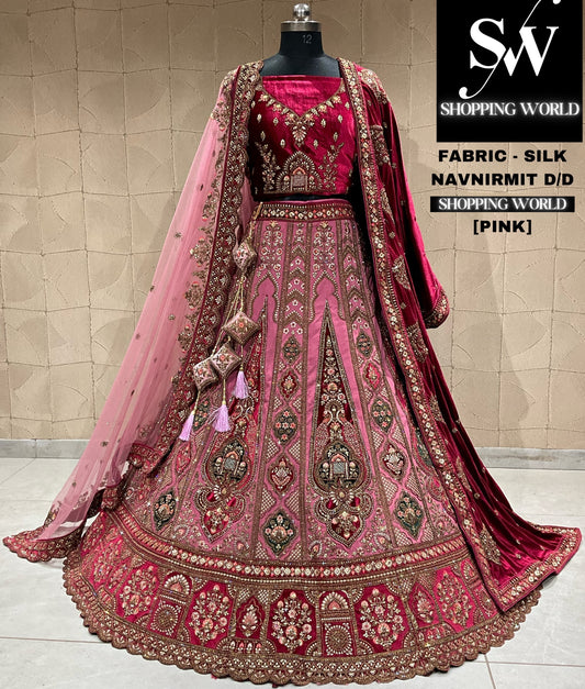 Lehenga nupcial de color rosa rani que llama la atención