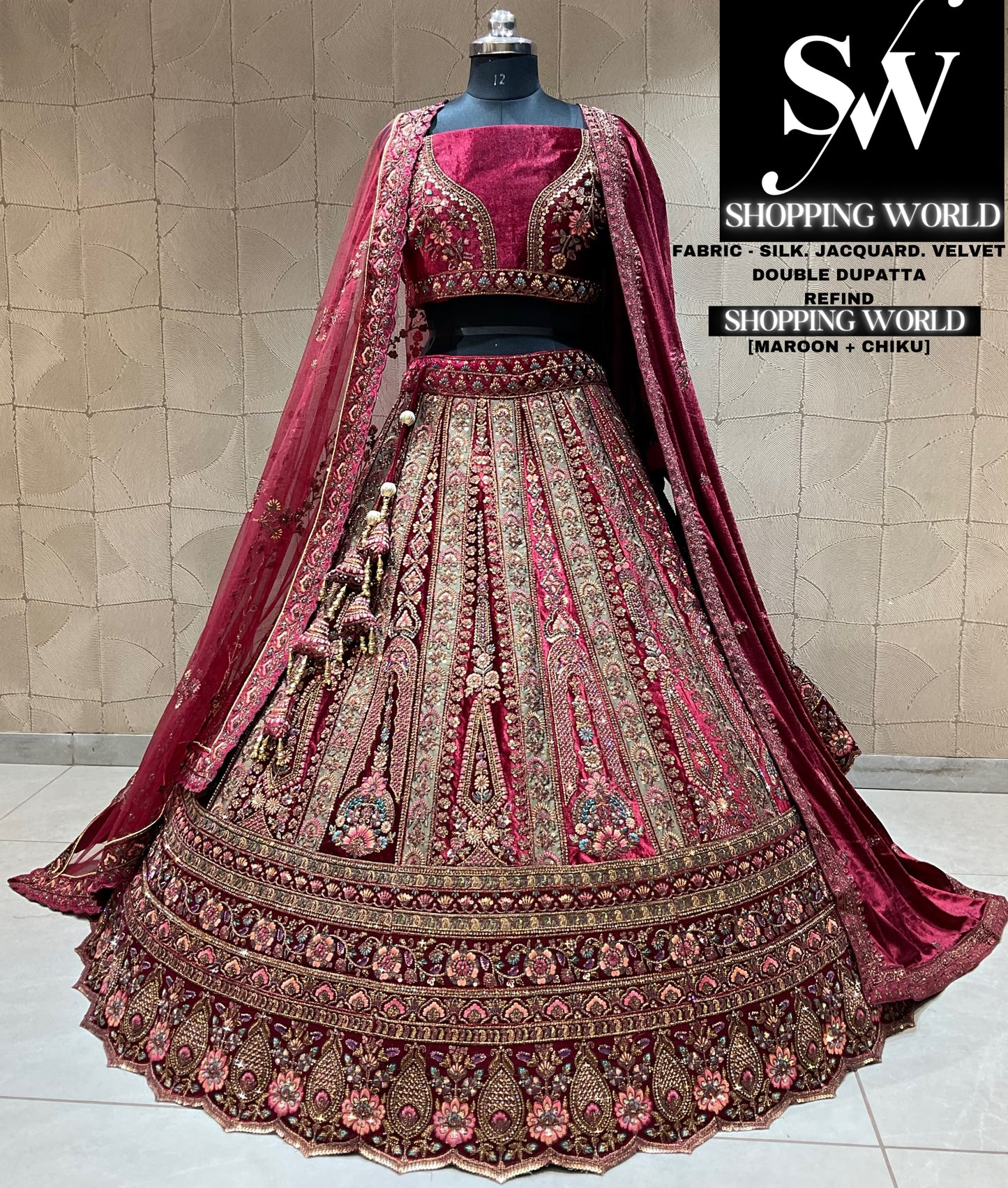 Fabulous chiku maroon bridal lehenga