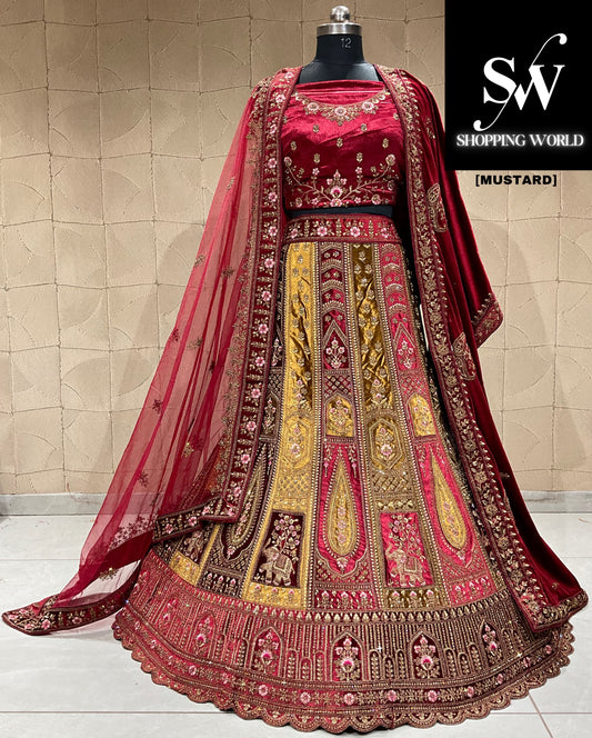 Fabulous maroon mustard double duptta bridal lehenga