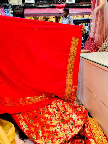 Bandhani print Banarasi red saree