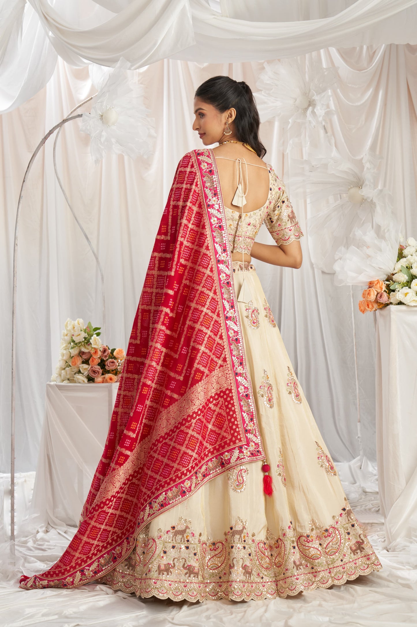 Royal white Red dupatta Lehenga