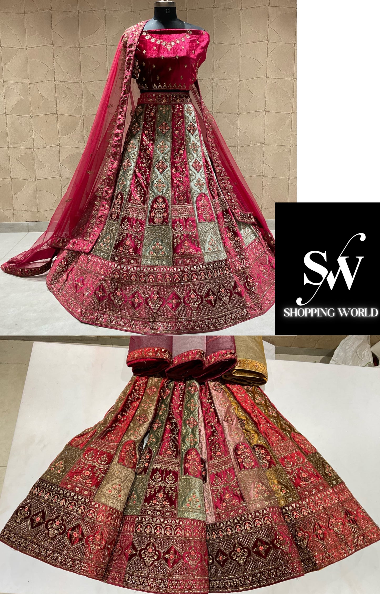 Wow maroon double duptta bridal lehenga