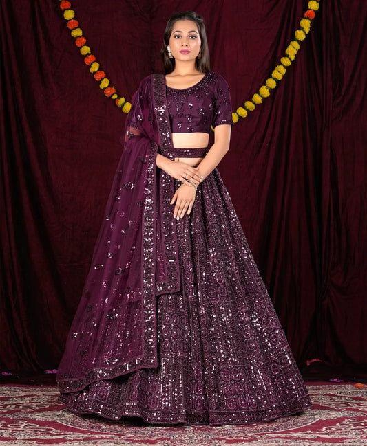 Charming wine sparkling Lehenga