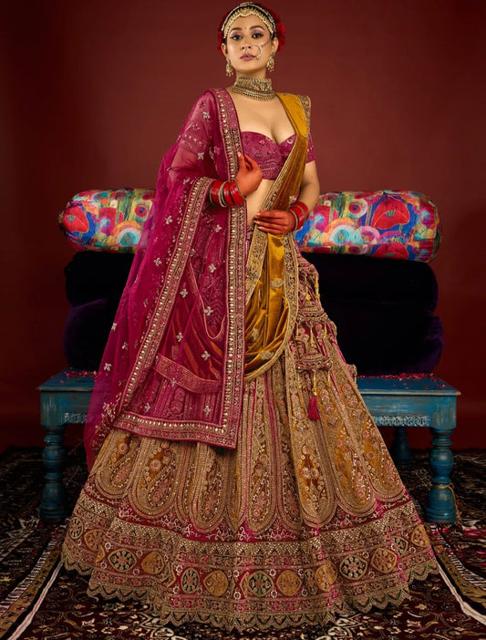 Gorgeous Mustard double duptta bridal lehenga