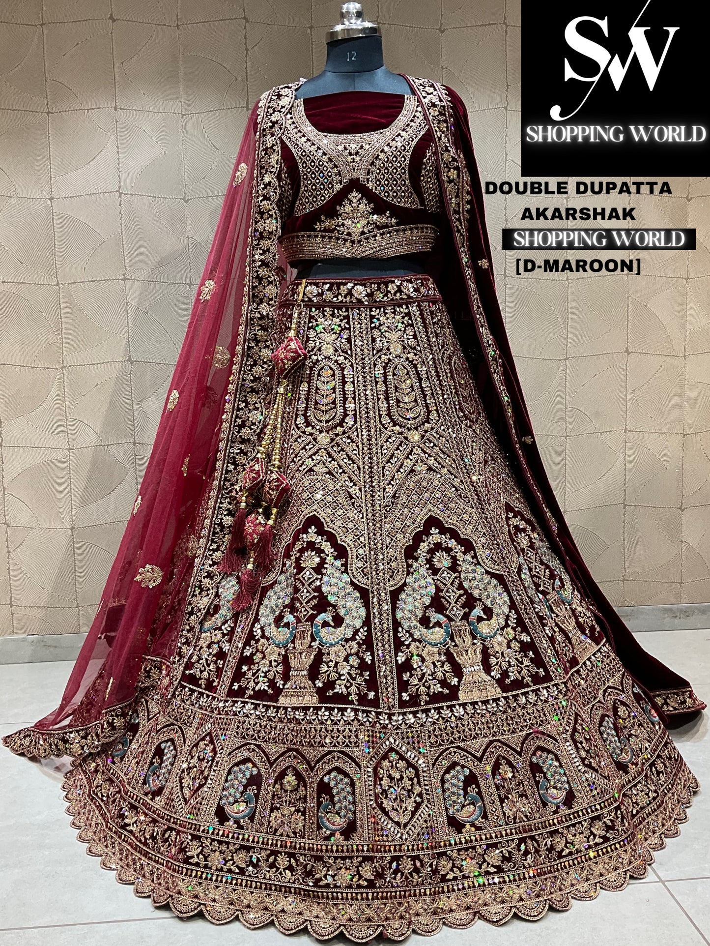 Awesome dark maroon peacock bridal lehenga