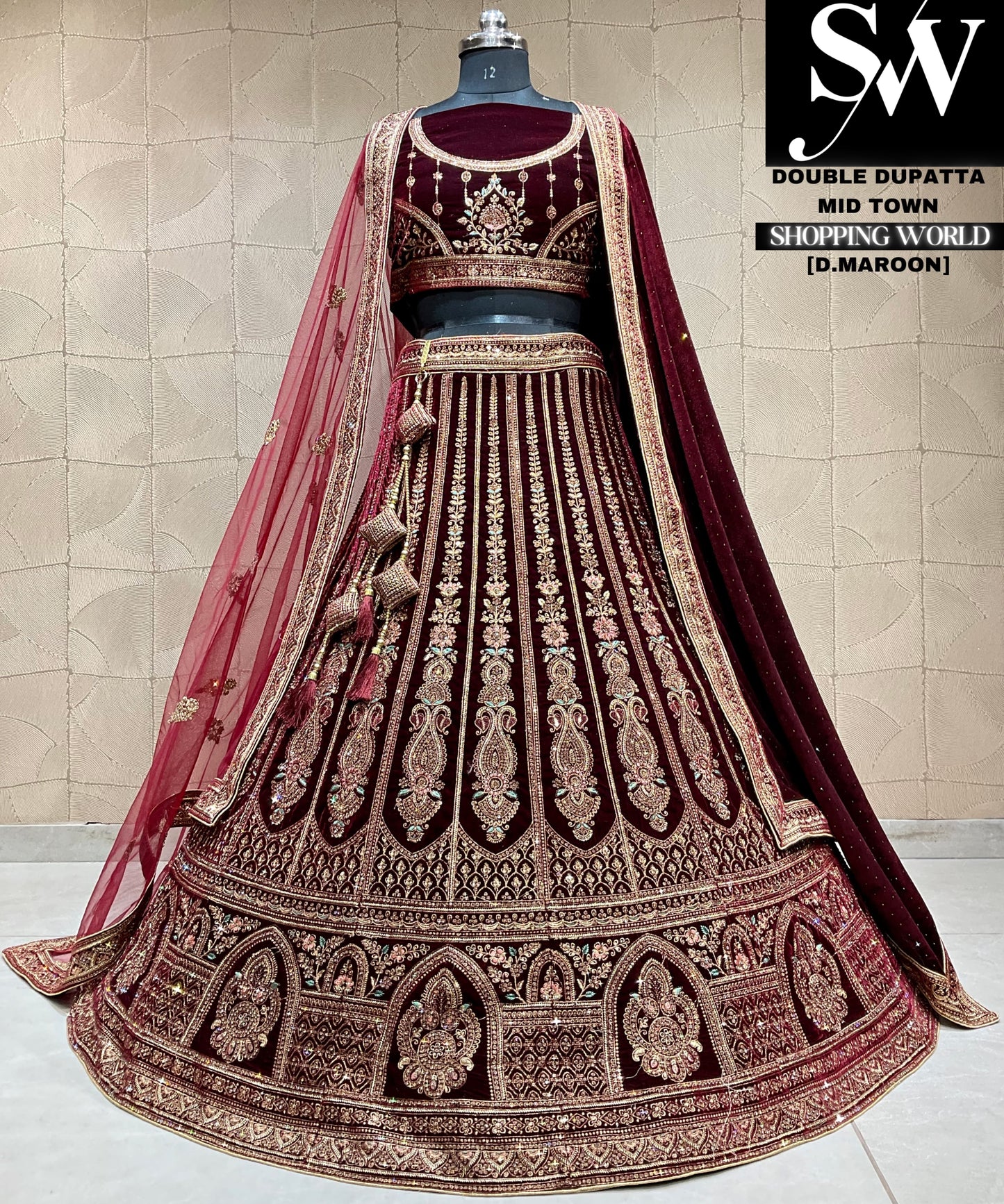 Preciosa lehenga nupcial con doble dupatta