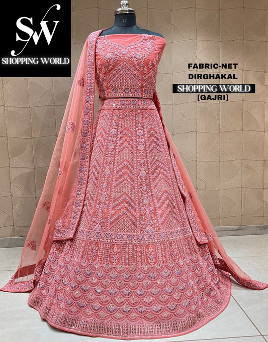 Lujosa lehenga rosa tipo gajri