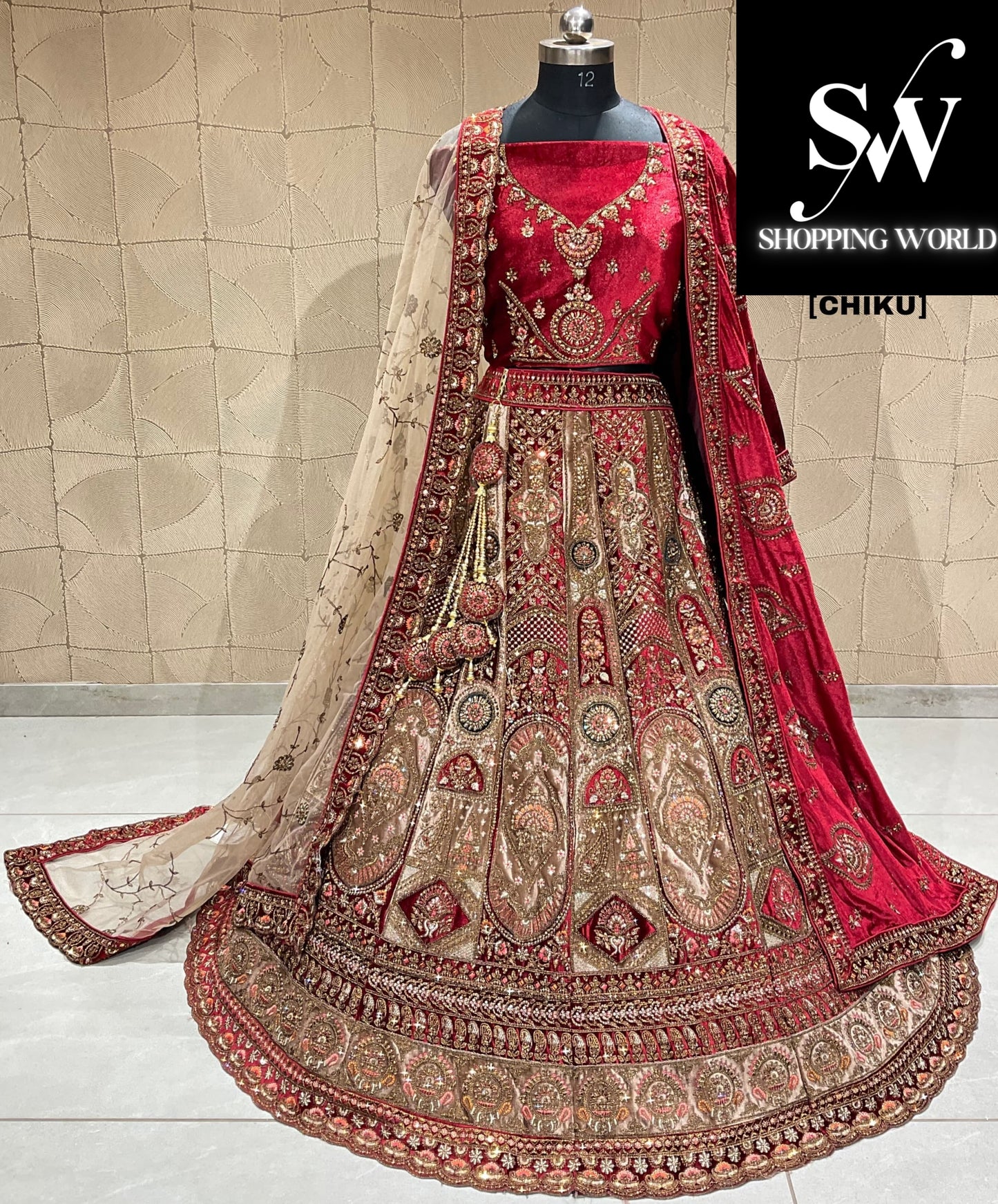 Fabulous chiku double duptta bridal lehenga