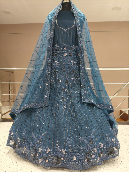 Engaging dusty blue lehenga