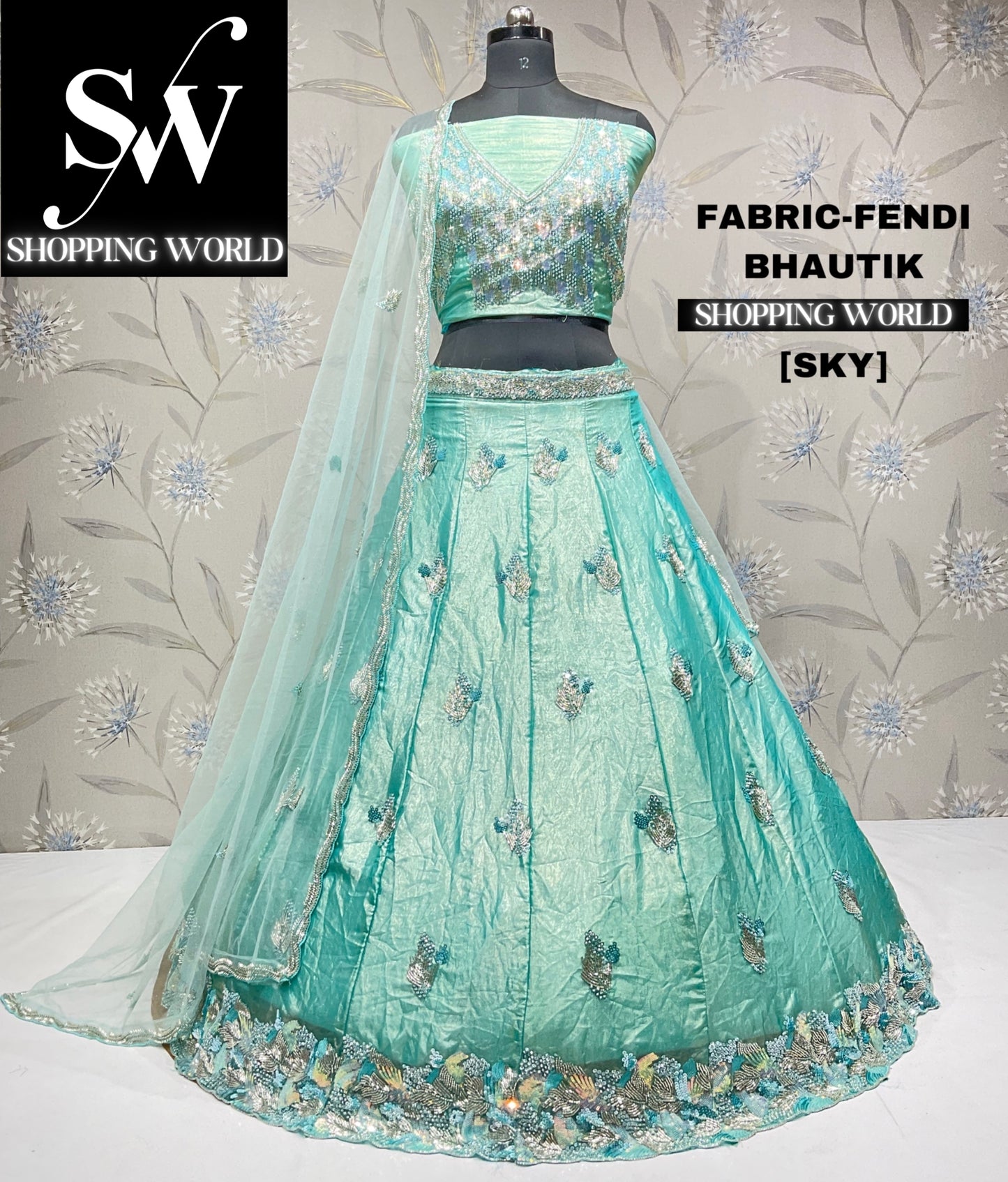 Designer sky green blue lehenga