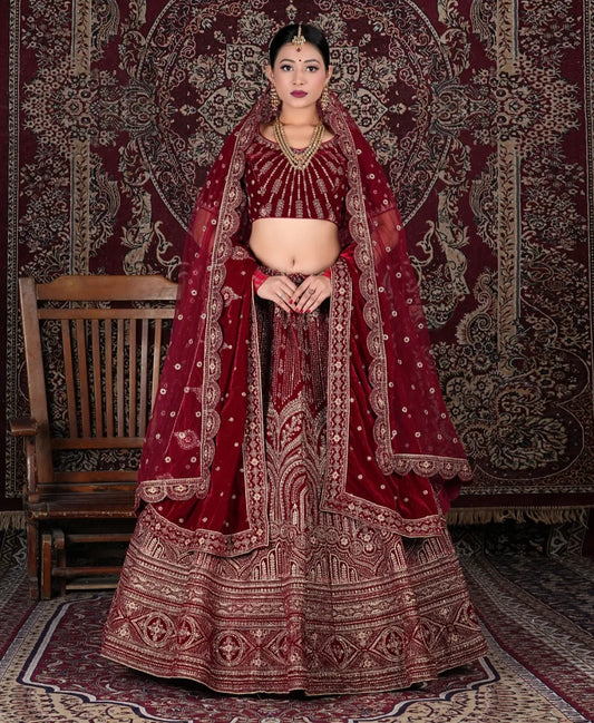 Beautiful maroon double duptta bridal Lehenga